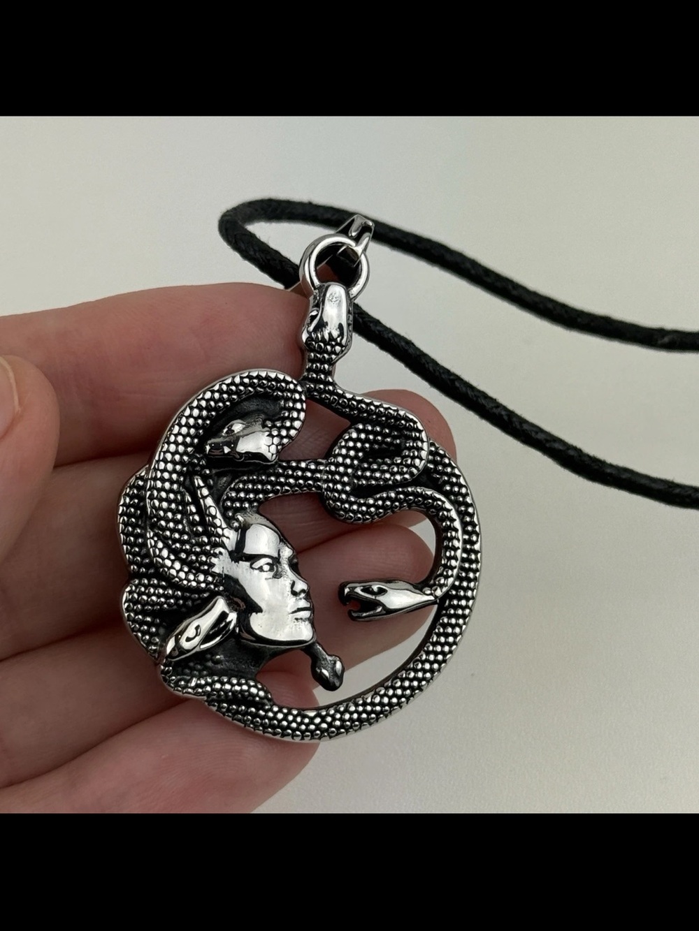 Silver Stainless Steel Medusa Head Snake Amulet Pendant Necklace Greek Mythology